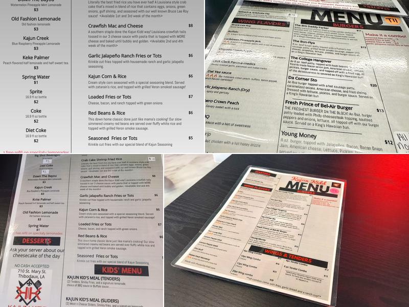 Kajun Kidd Burgers & Wings Menu