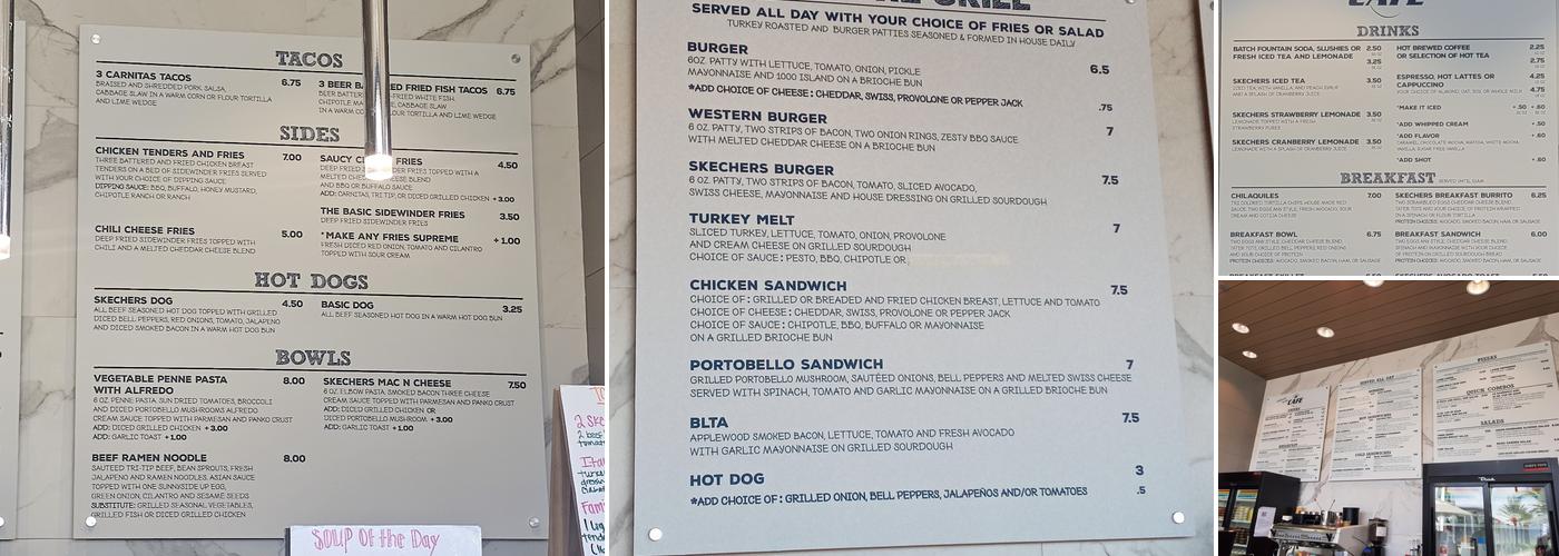 Skechers Cafe Menu