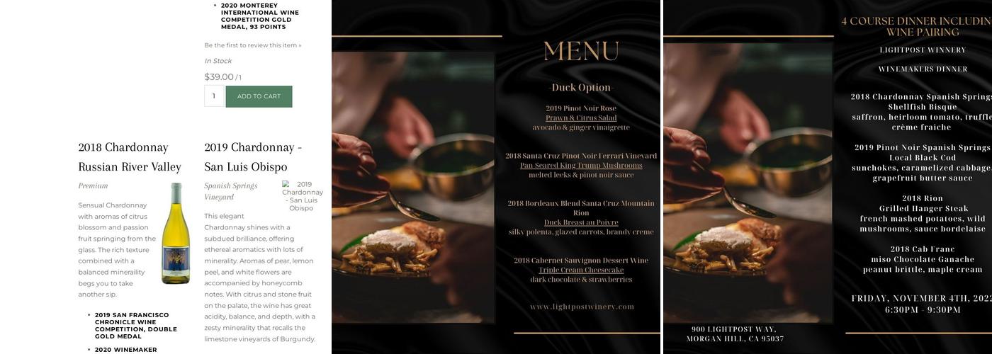 Lightpost Winery Menu