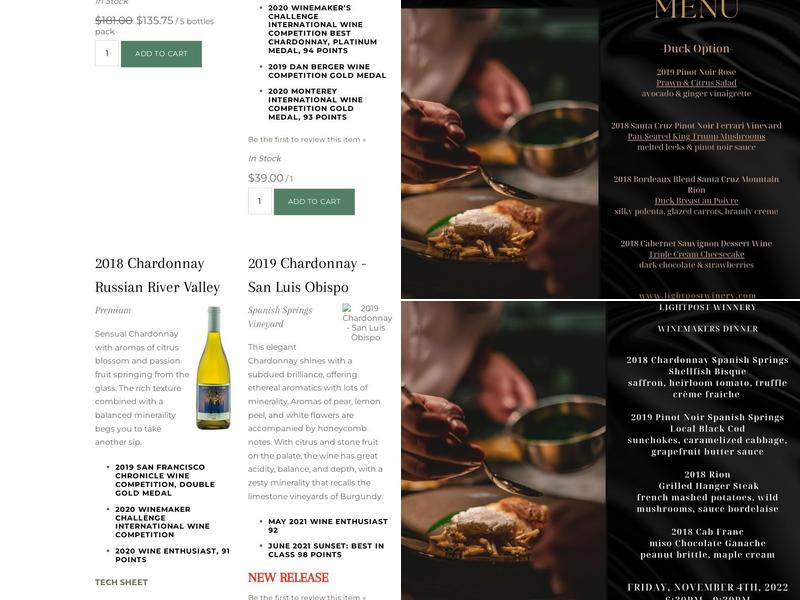Lightpost Winery Menu