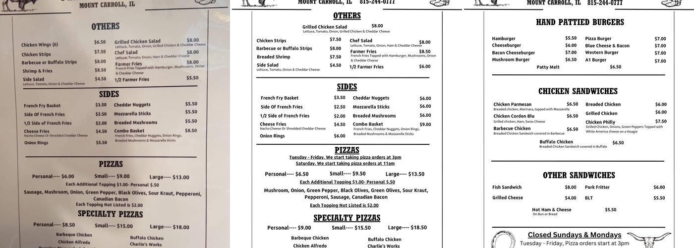 Charlies II Menu