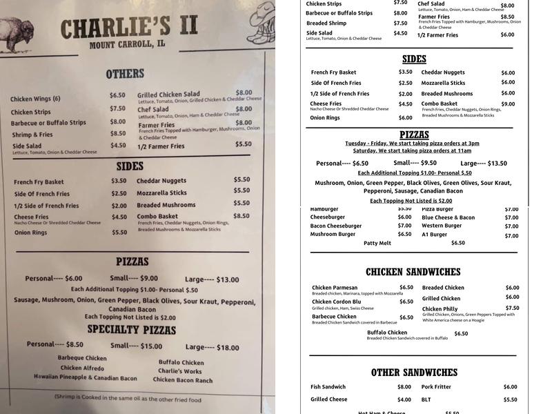 Charlies II Menu
