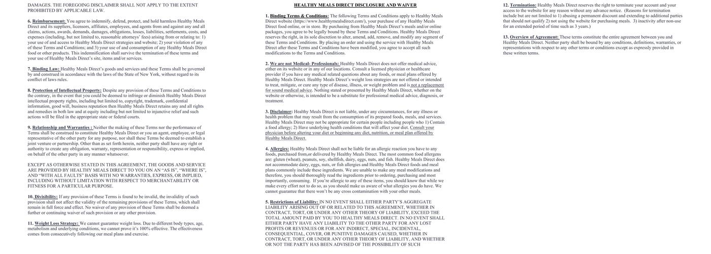 Healthy Meals Direct Menu