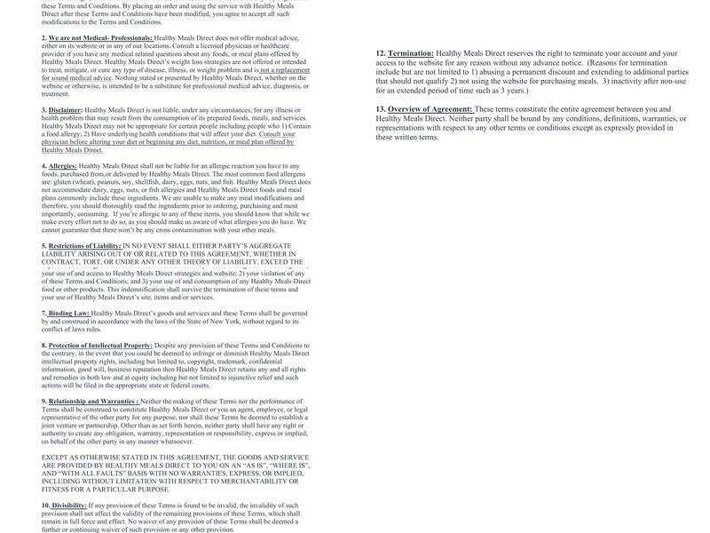 Healthy Meals Direct Menu