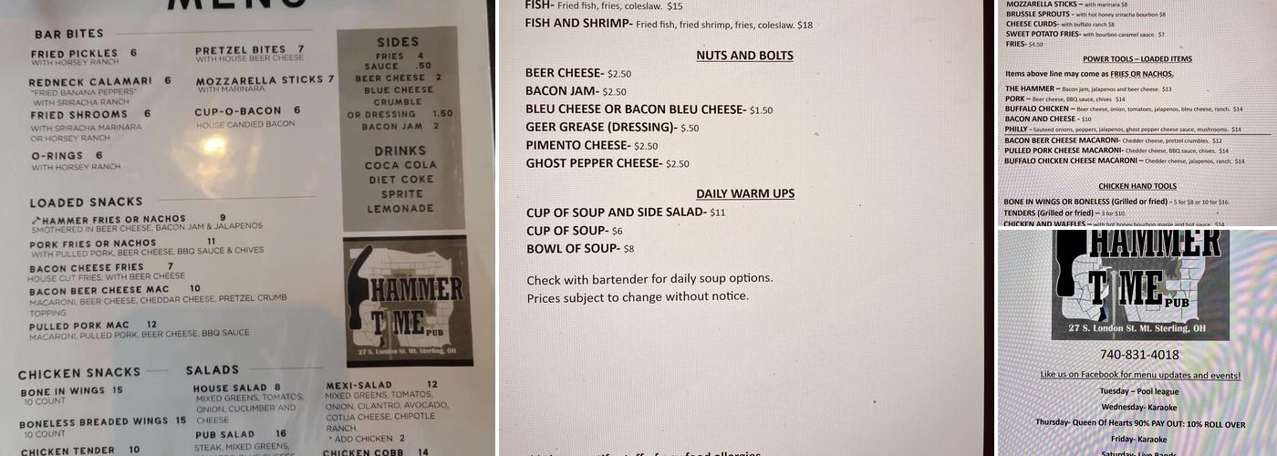 Hammer Time Pub Menu