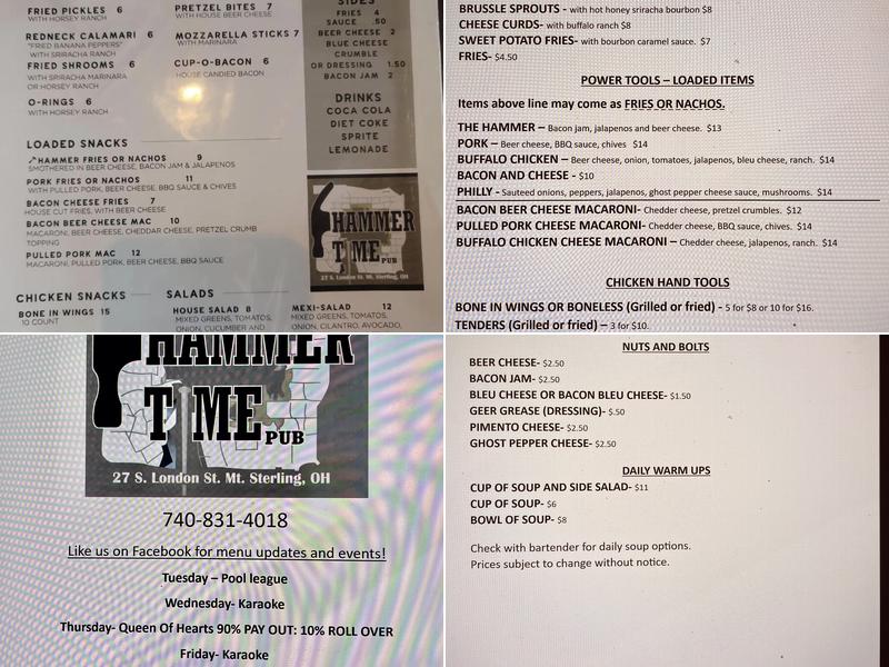 Hammer Time Pub Menu