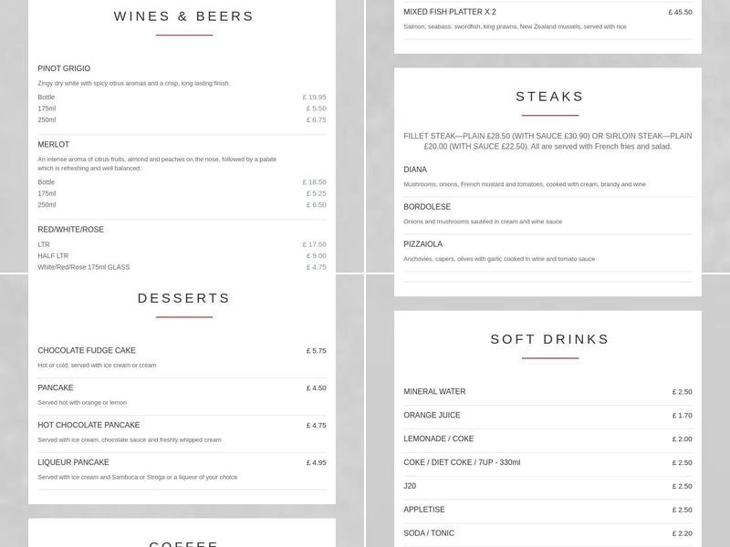 The Italian Connection II Menu