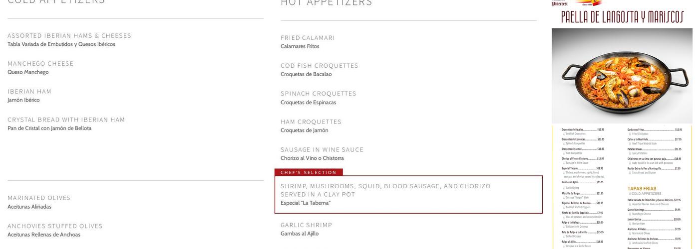 La Taberna de Ignacio- Pinecrest Menu