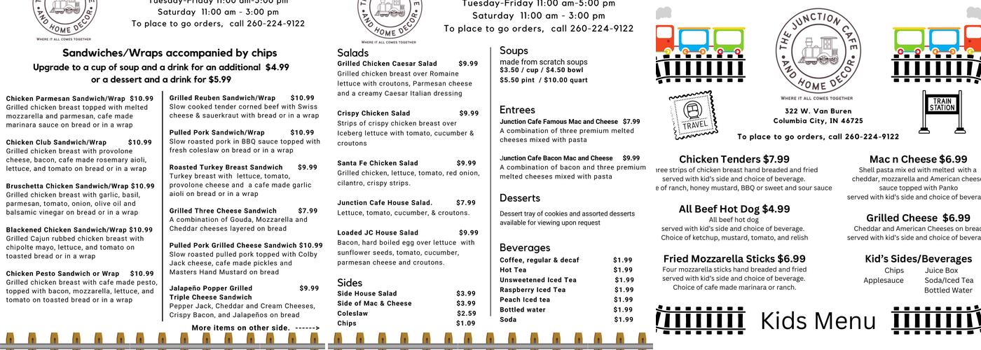 The Junction Cafe and Home Decor Menu