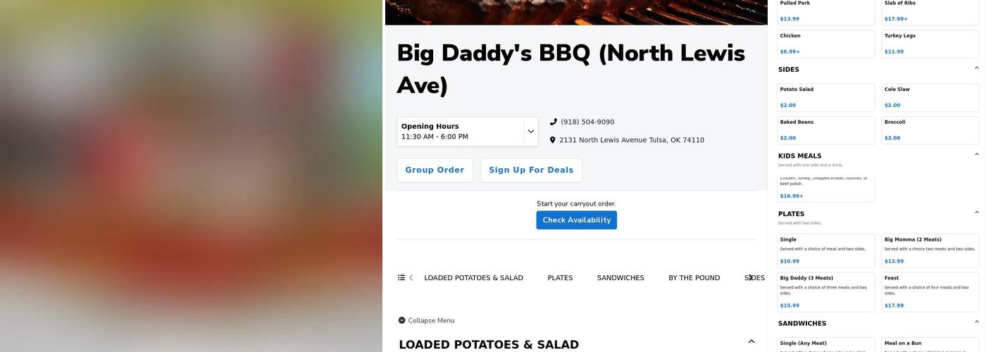 Big Daddy's BBQ Menu