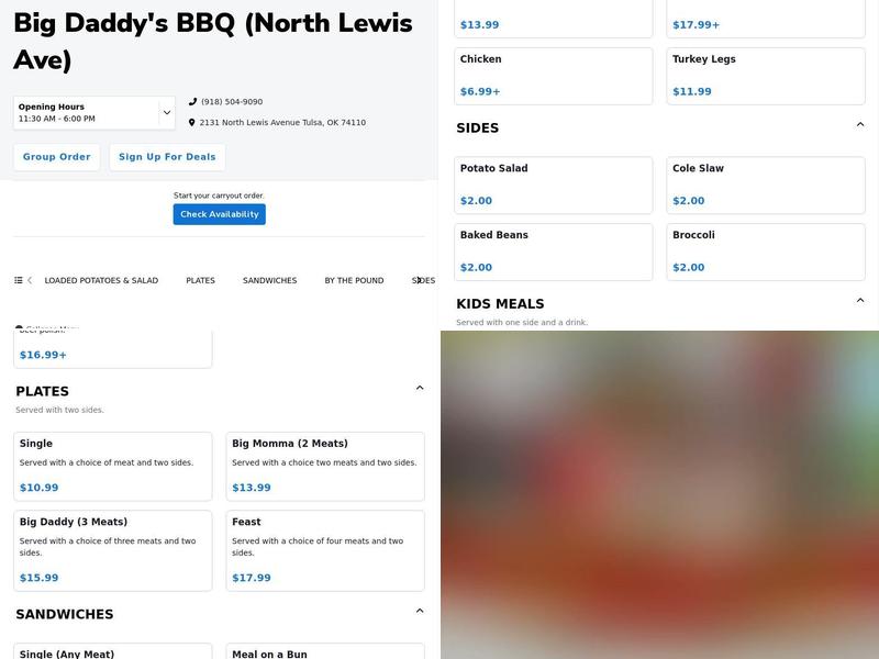 Big Daddy's BBQ Menu