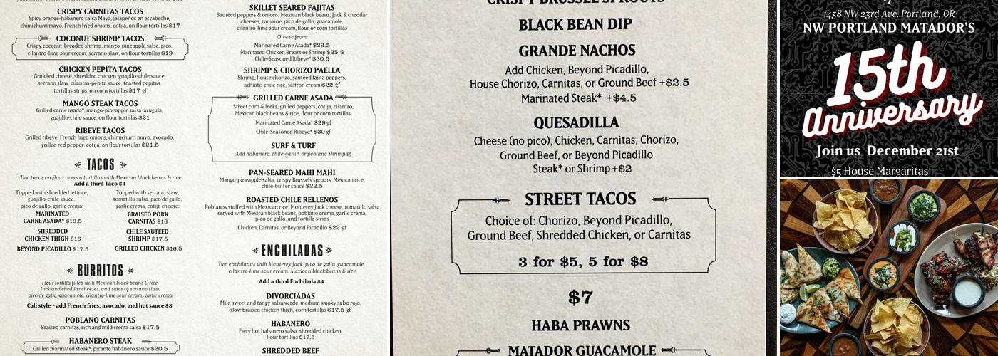 Matador North Portland Menu