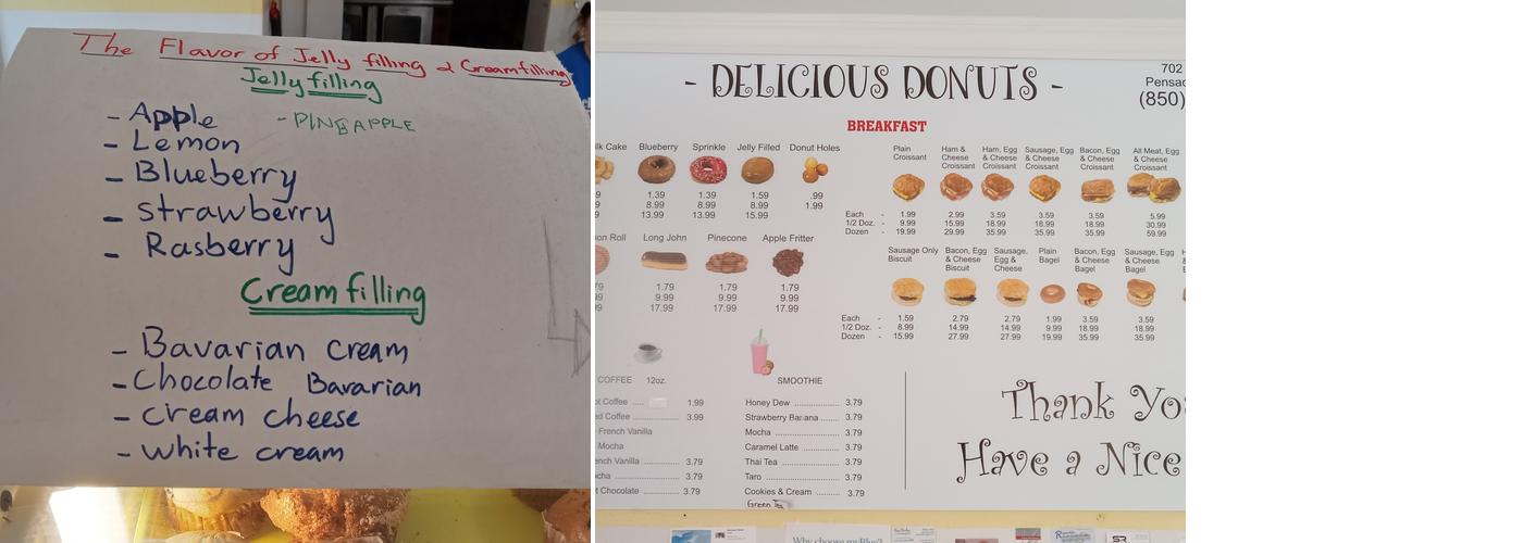 Delicious Donuts Menu