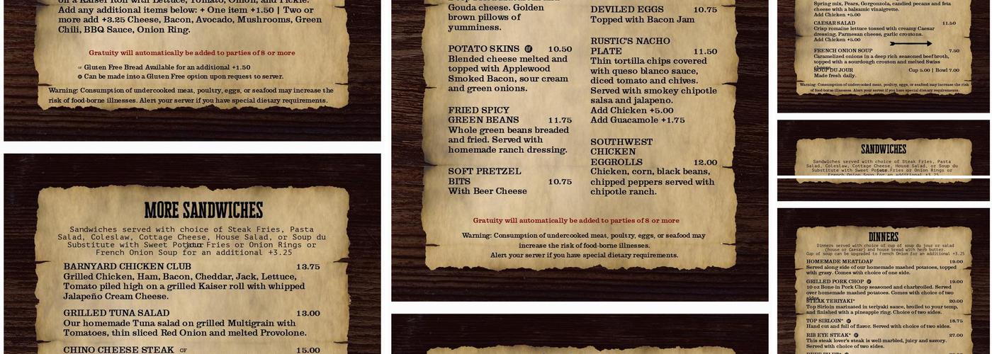 Gabby's Rustic Eats Menu