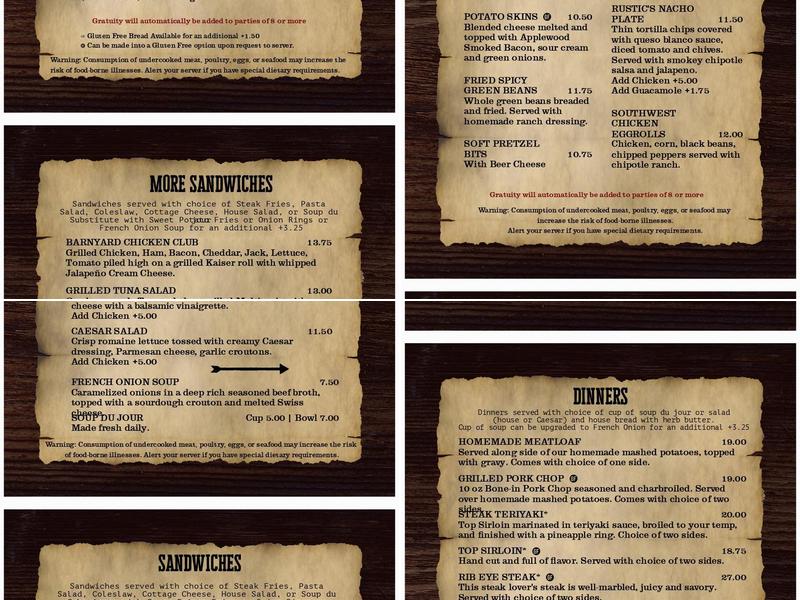Gabby's Rustic Eats Menu