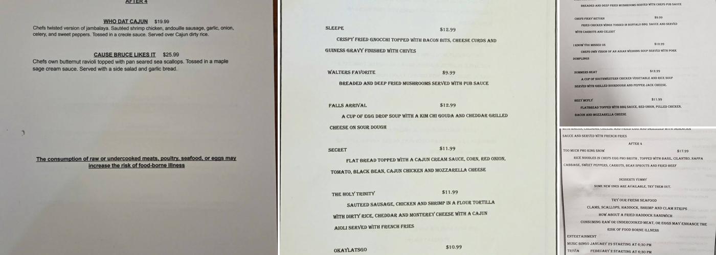 Rustic Rose Tavern Menu
