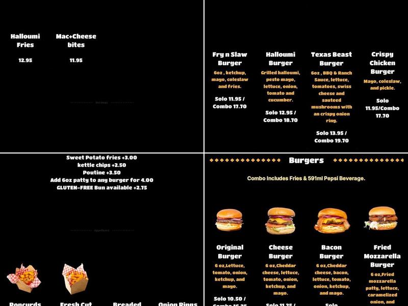 All Out Burger Menu