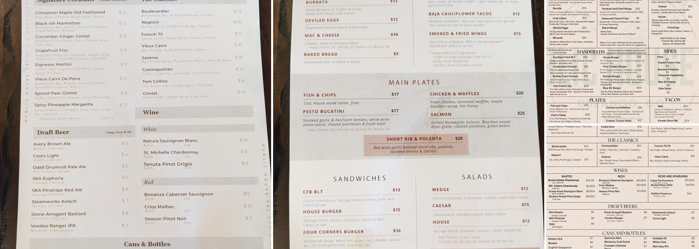 Public House 701 Menu