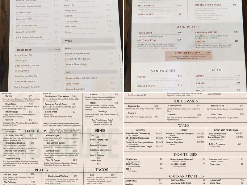 Public House 701 Menu