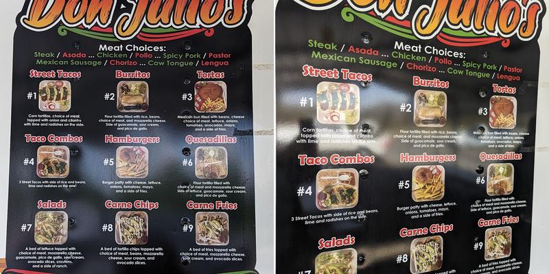 Don julios tacos Menu