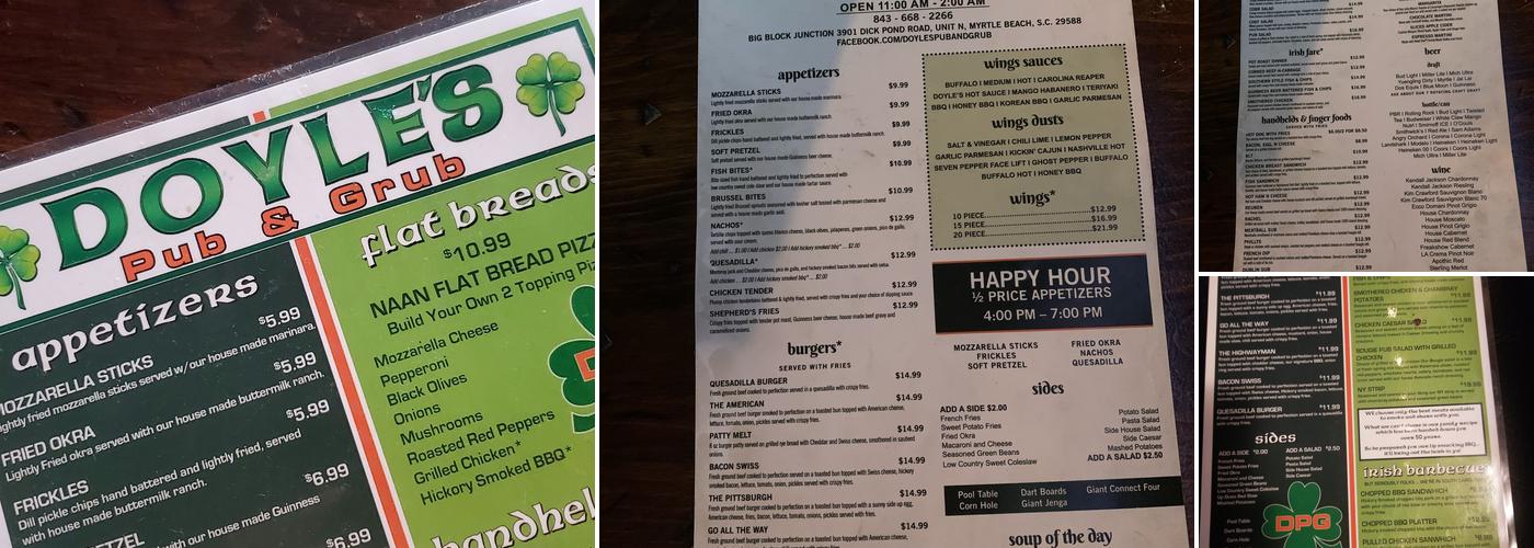 Doyle's Pub and Grub Menu