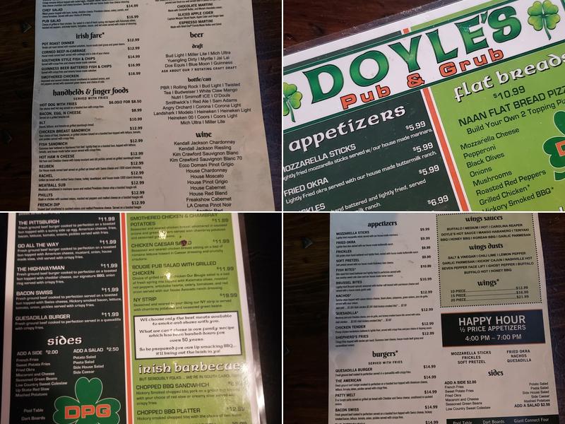 Doyle's Pub and Grub Menu