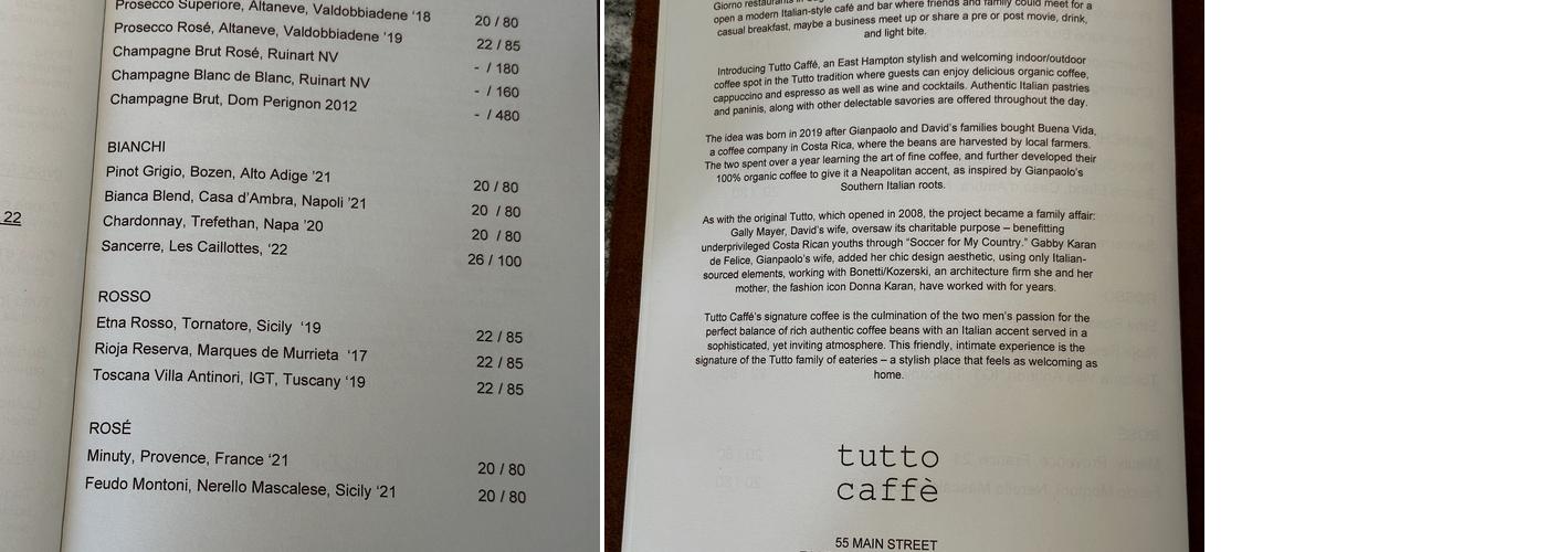 Tutto Caffé Menu
