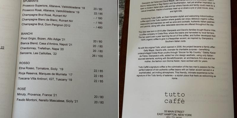 Tutto Caffé Menu