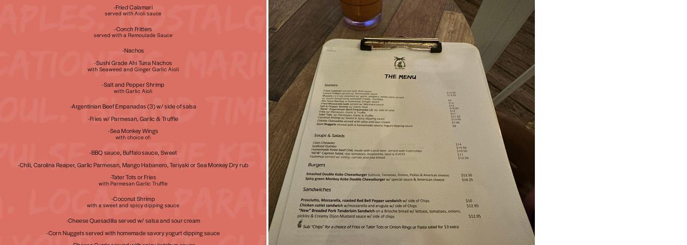 Sea Monkey Tavern & Grill Menu