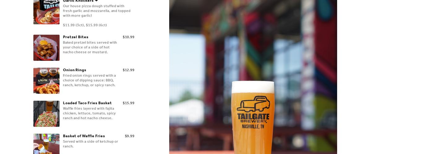 TailGate Brewery Germantown Menu