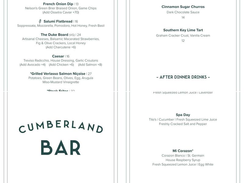 Cumberland Bar Menu