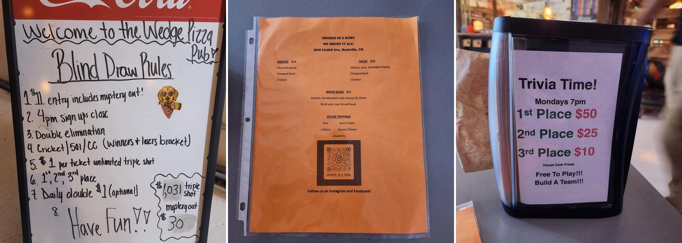 Wedge Pizza & Pub Menu