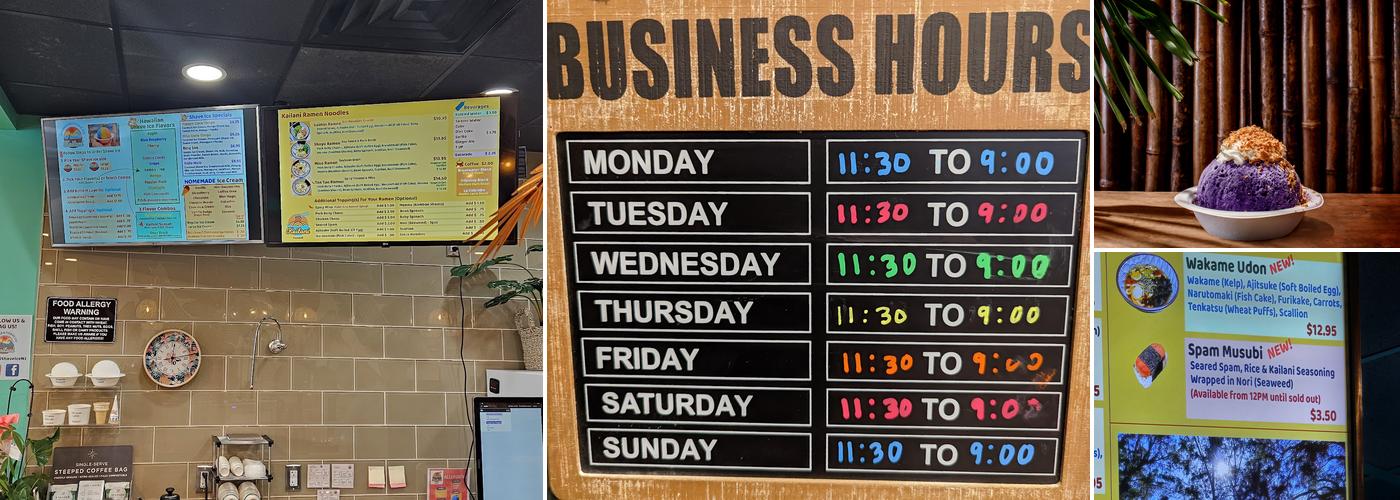 Kailani Shave Ice & Ramen Menu