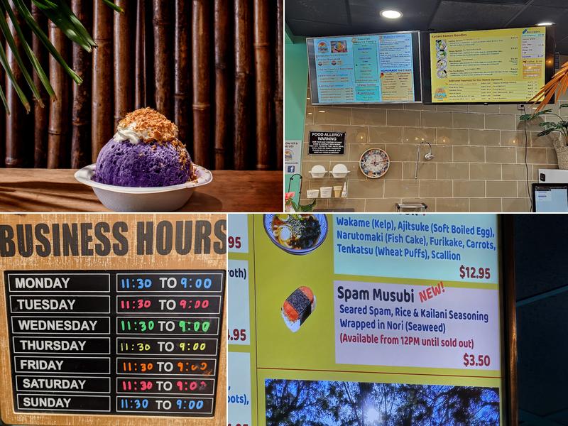 Kailani Shave Ice & Ramen Menu