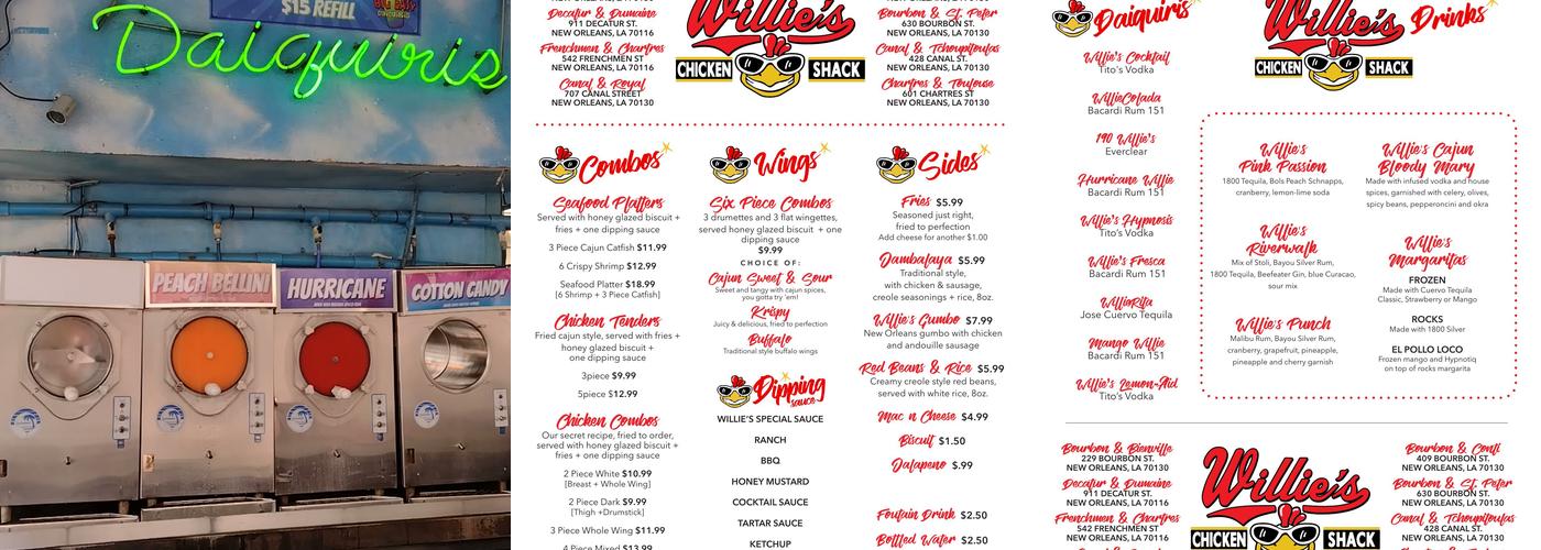 Willie's Chicken Shack Menu