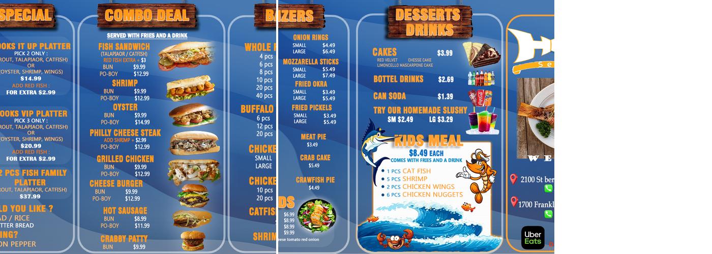 Hooks Catching & Frying Menu