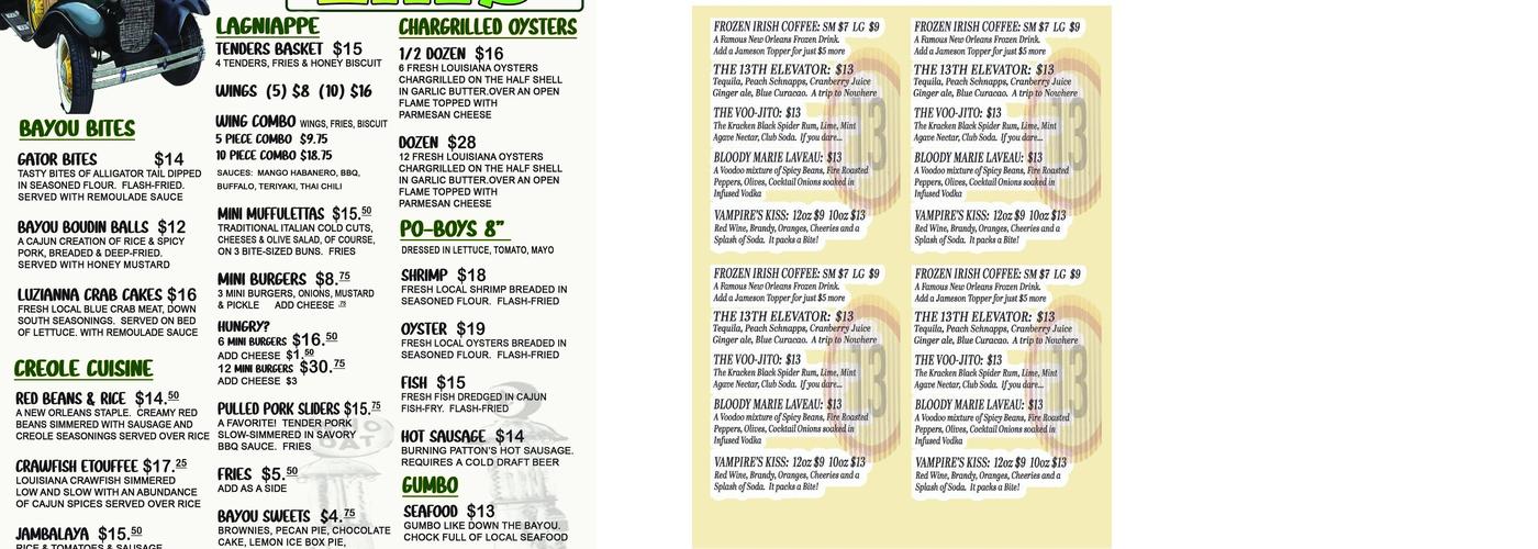 The Garage Music Club Menu