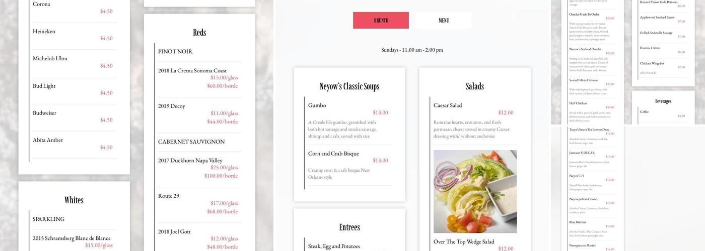 Neyow’s XL Steakhouse Menu