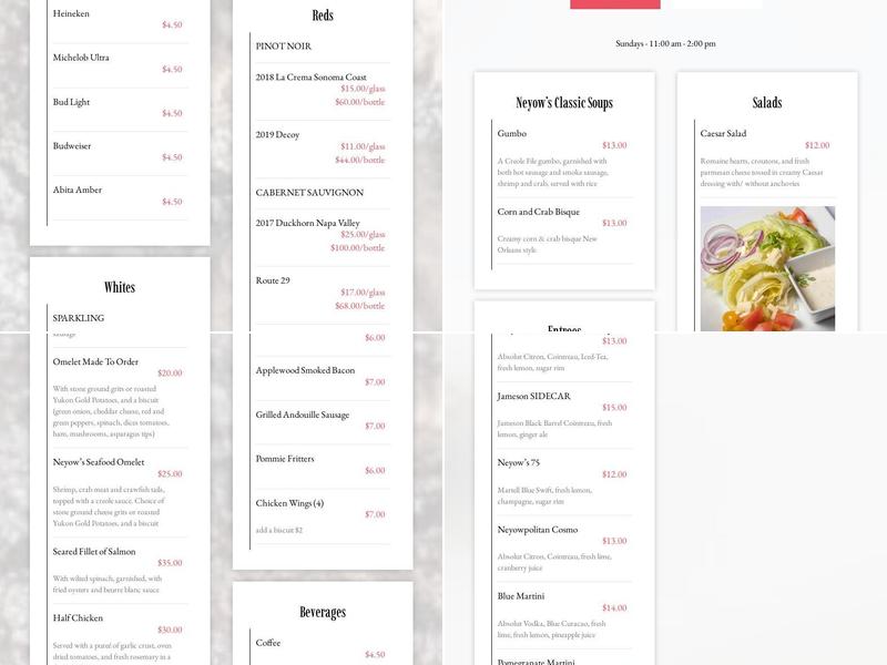 Neyow’s XL Steakhouse Menu