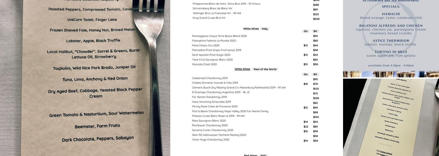 Bello Chef's Table Menu