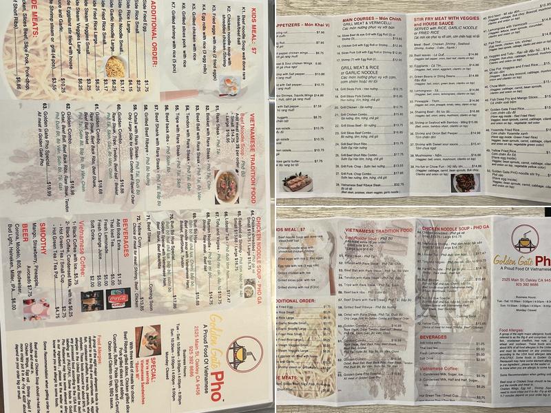 Golden Gate Pho Menu