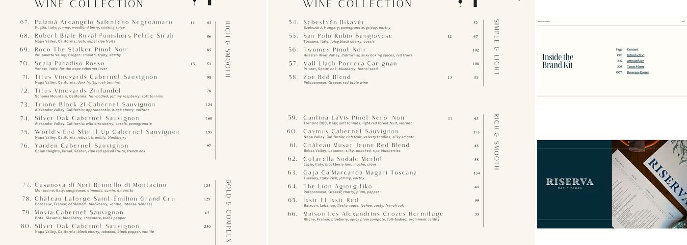 Riserva Bar + Tapas Menu