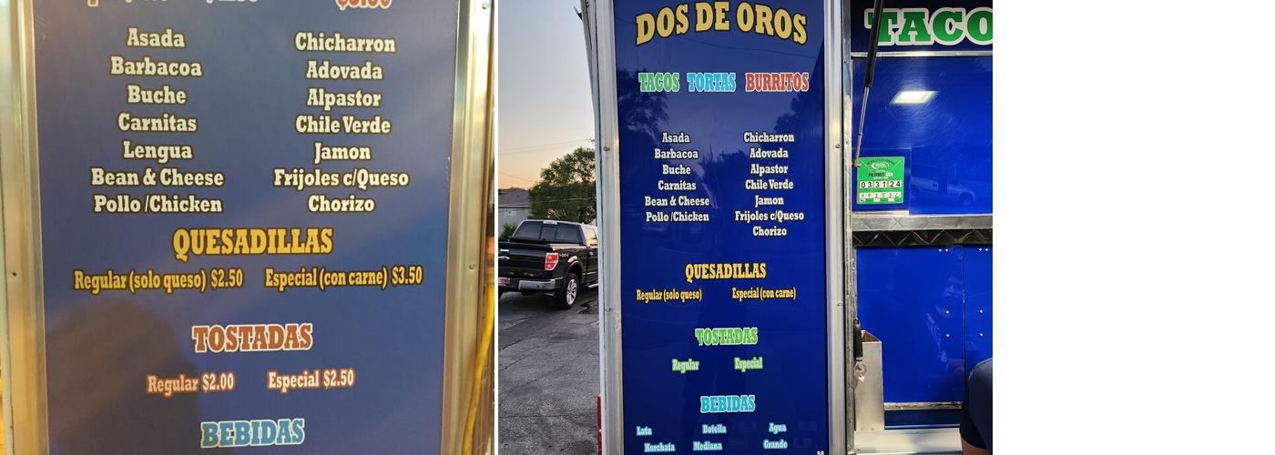 Dos De Oros Menu