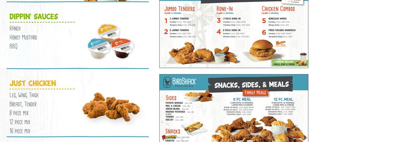 Bird Shack Fried Chicken Menu