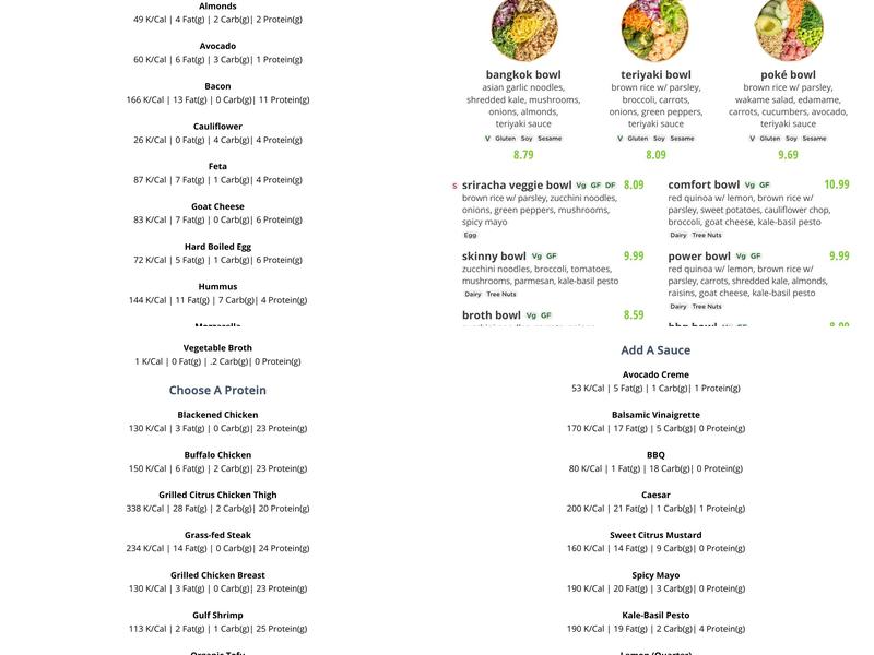 SoFresh Menu