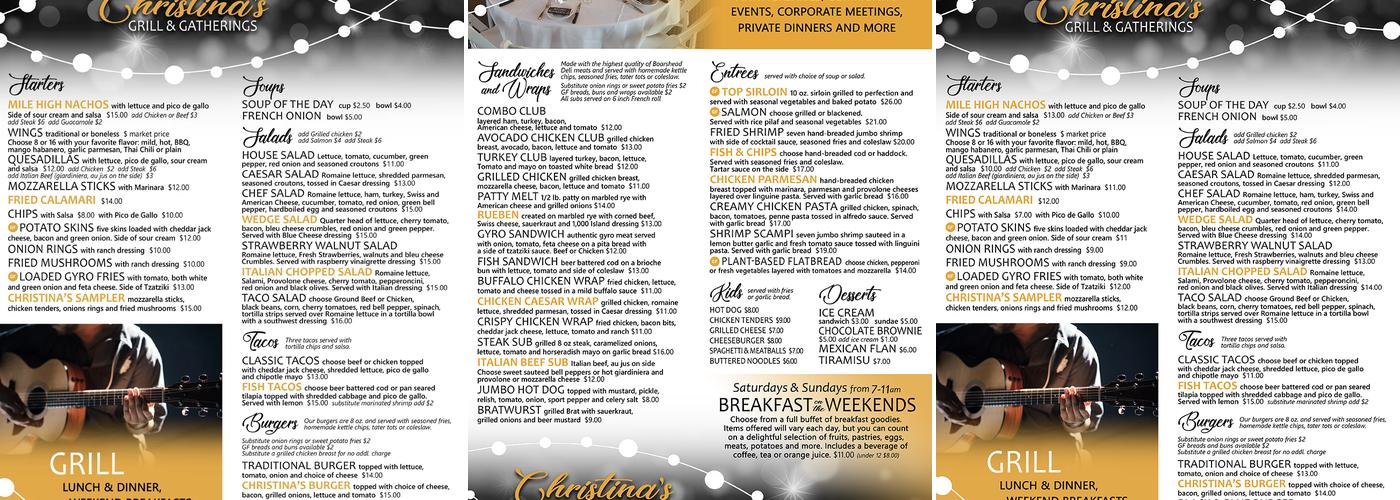 Christina's Grill & Gatherings Menu
