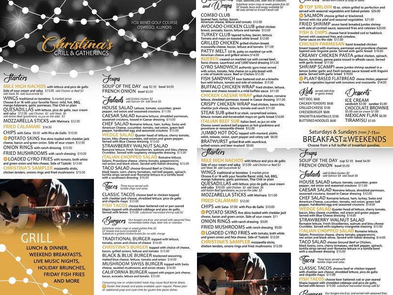Christina's Grill & Gatherings Menu