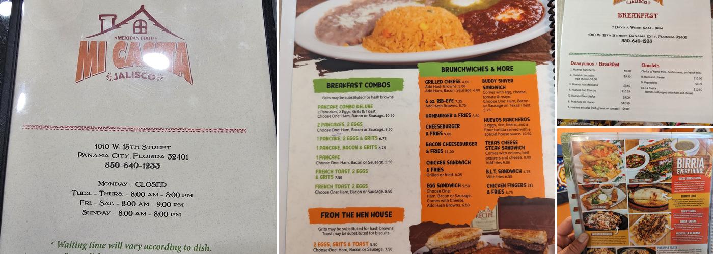 Mi Casita Jalisco Menu