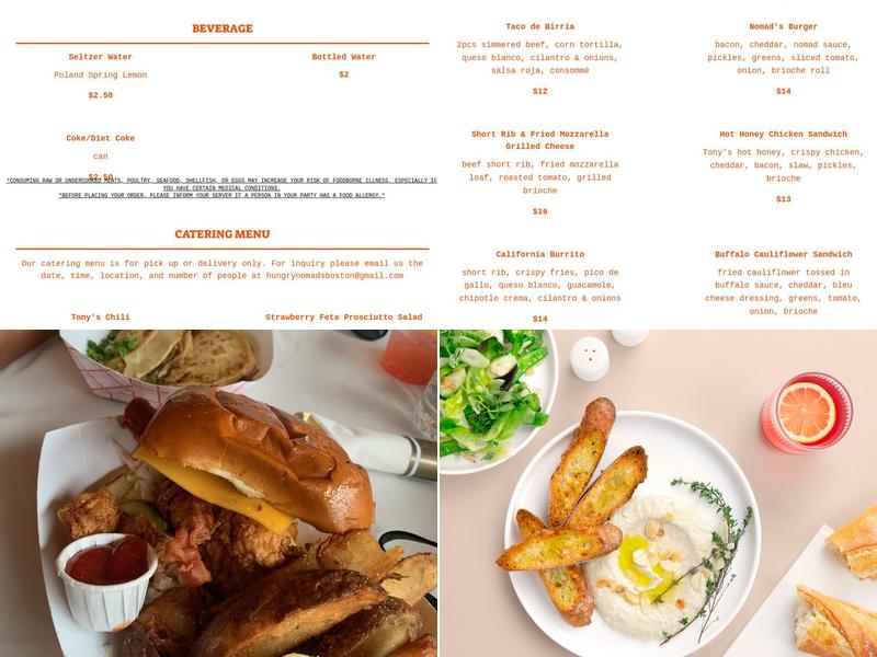Hungry Nomads Boston Menu