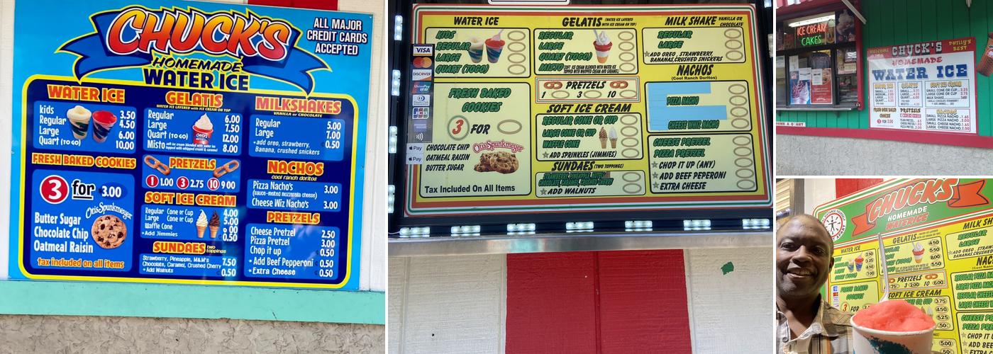 Chucks Homemade Water Ice Menu